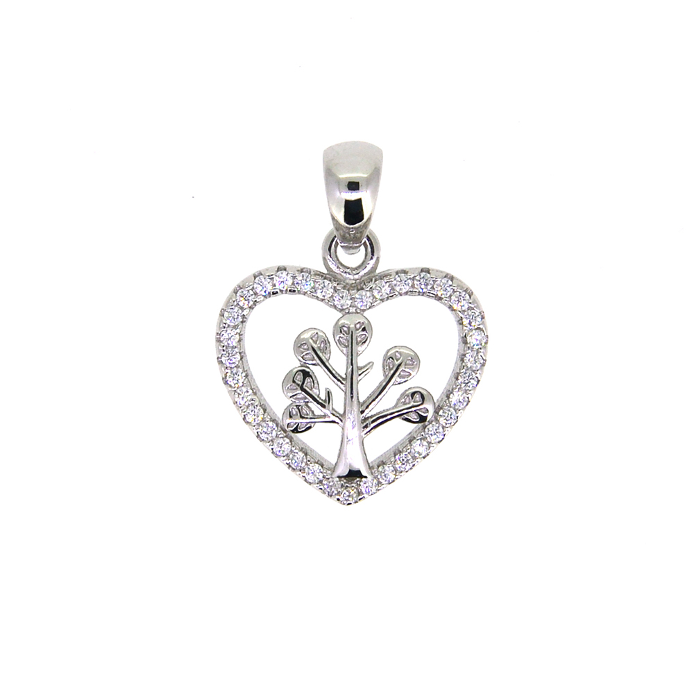 Pandantiv inima tree of life, din Argint 925 rodiat si zirconiu alb